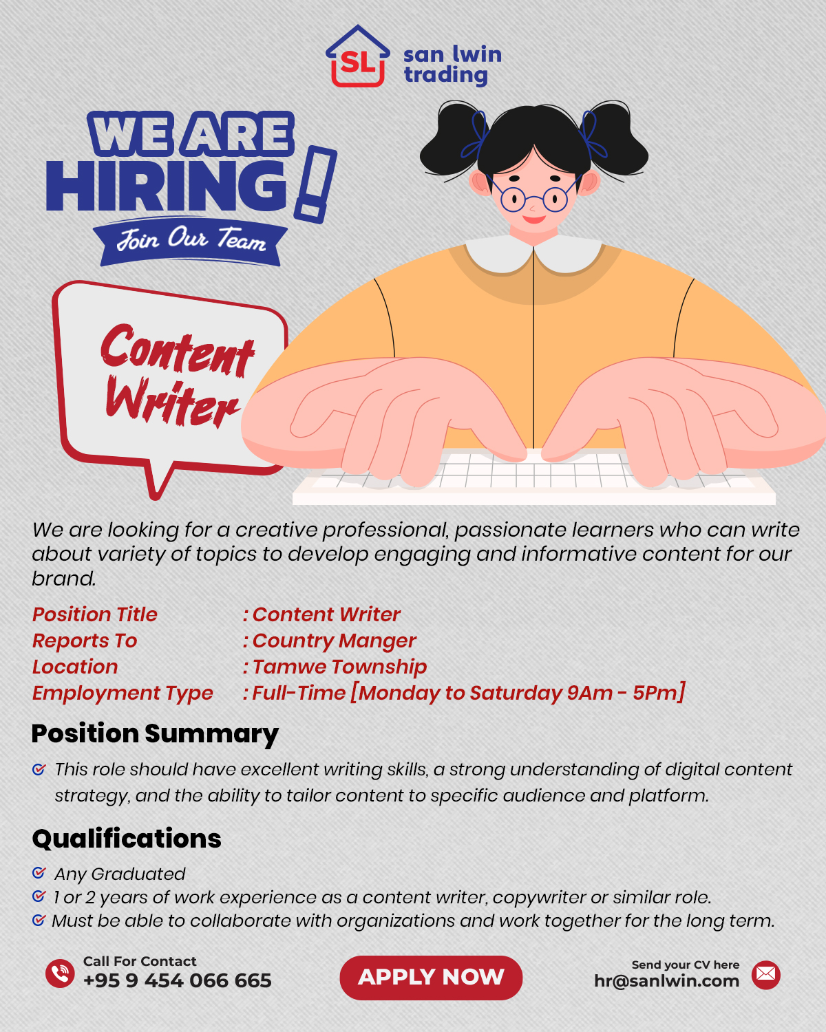 Job Vacancy for Content Writer
